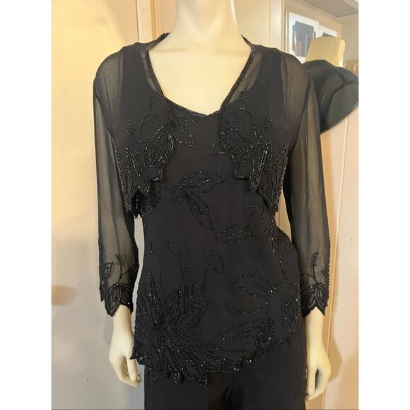 Vintage J Kara Beaded Black Twin Set Holiday Stunning! S - Picture 1 of 10